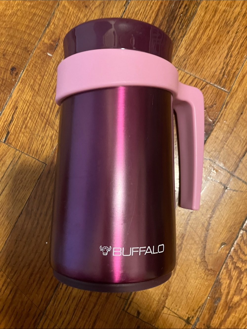 Buffalo David Bitton Metallic Plum Travel Mug with Pink Handle